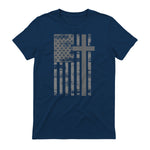 (Art) American Flag Christian Faith Cross Patriotic T-Shirt in Navy - back view