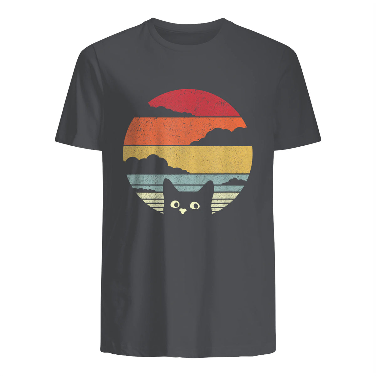 Pack A Punch Women's Retro Cat Graphic T-Shirt - Black, Short Sleev in Charcoal - back view
