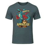 Retro Mongo is Appalled Princess Cat Riding Dinosaur Womens T-Shirt in Dark Heather - front view