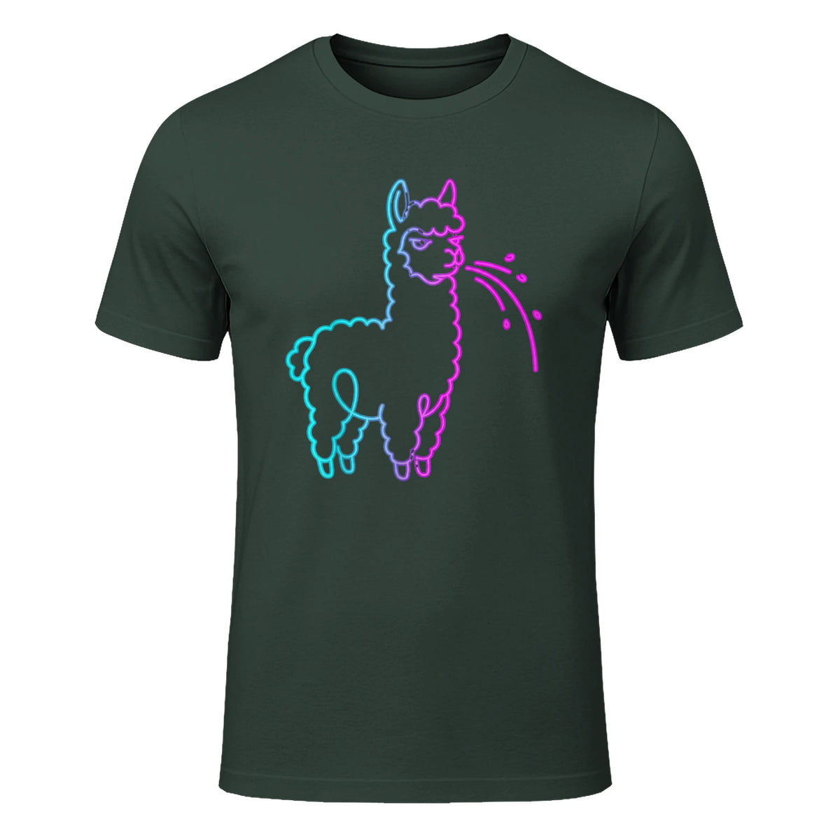 Fluff Around and Find Out Funny Fluffy Spitting Lama in Forest Green - front view
