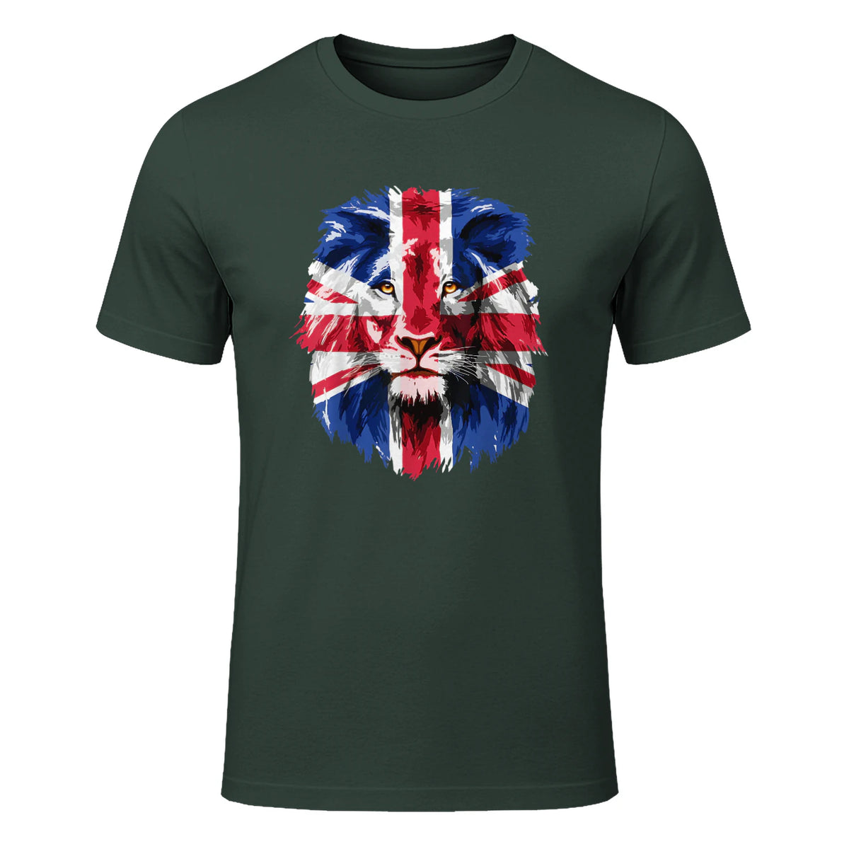 Union Jack UK Flag Lion Face Great Britain Union Jack Flag in Forest Green - front view