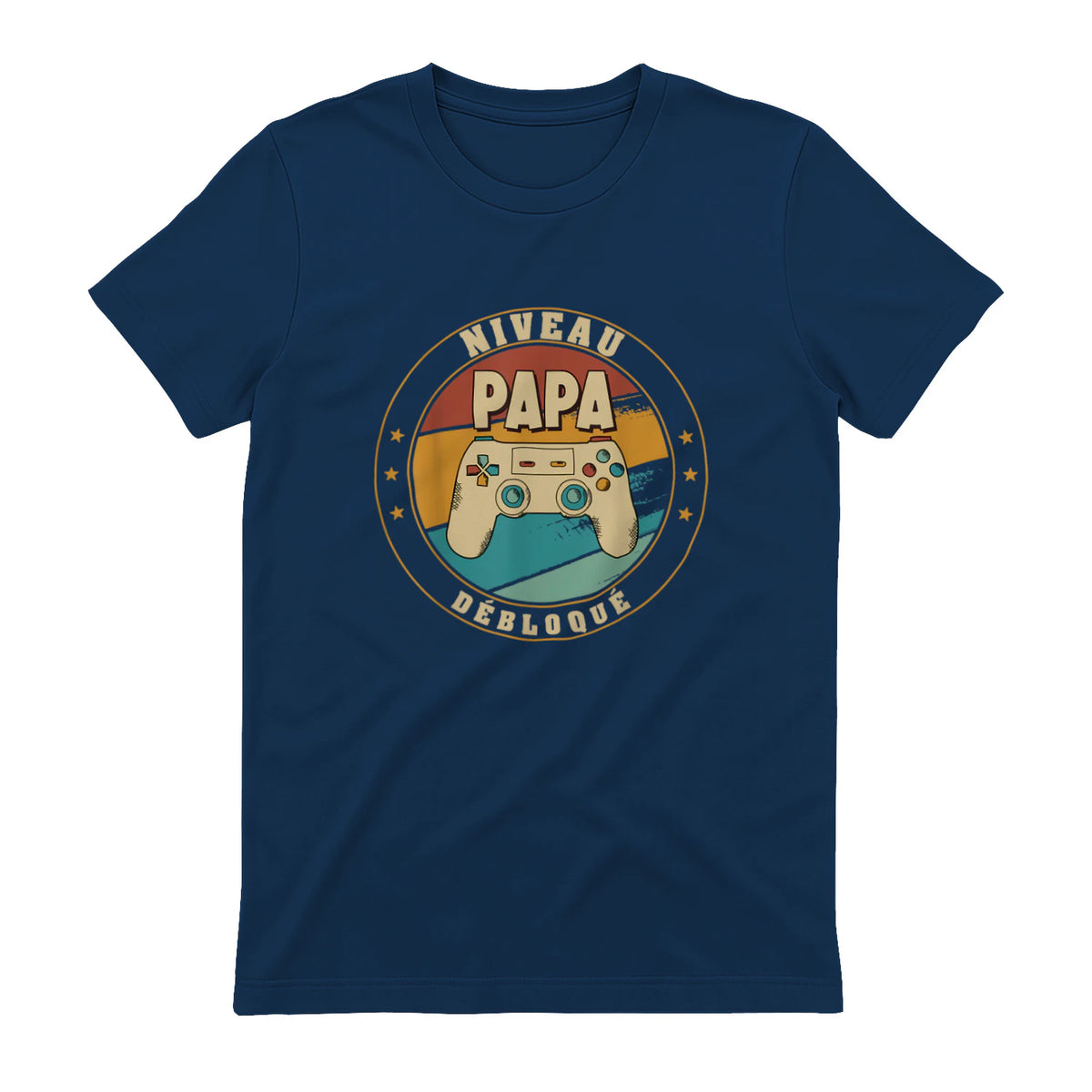 Nouveau Papa Parents Humour Gamer Nouvelle Naissance Annonce T-Shirt in Navy - back view
