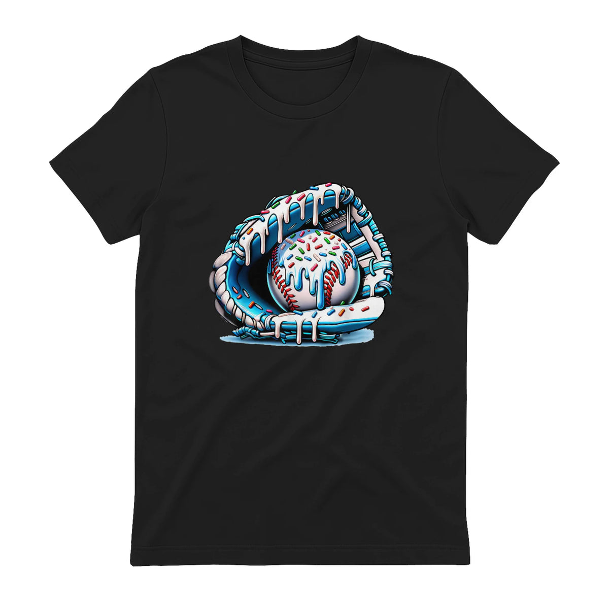 Baseball Drip Ice Cream Sprinkles Baseball Glove T-Shirt in Black - back view