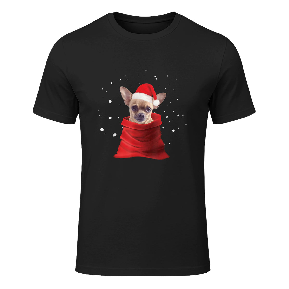 Chihuahua Motif de Noël - Mignon Mignon Xmas Neige Chiwawa in Black - front view