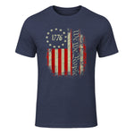 USA Patriotic Fourth of July America T-Shirt in Heather Navy - front view