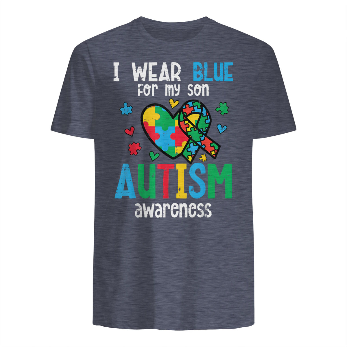 Autism Awareness Wear Blue for My Son ASD Mom Dad Men Women in Heather Navy - back view