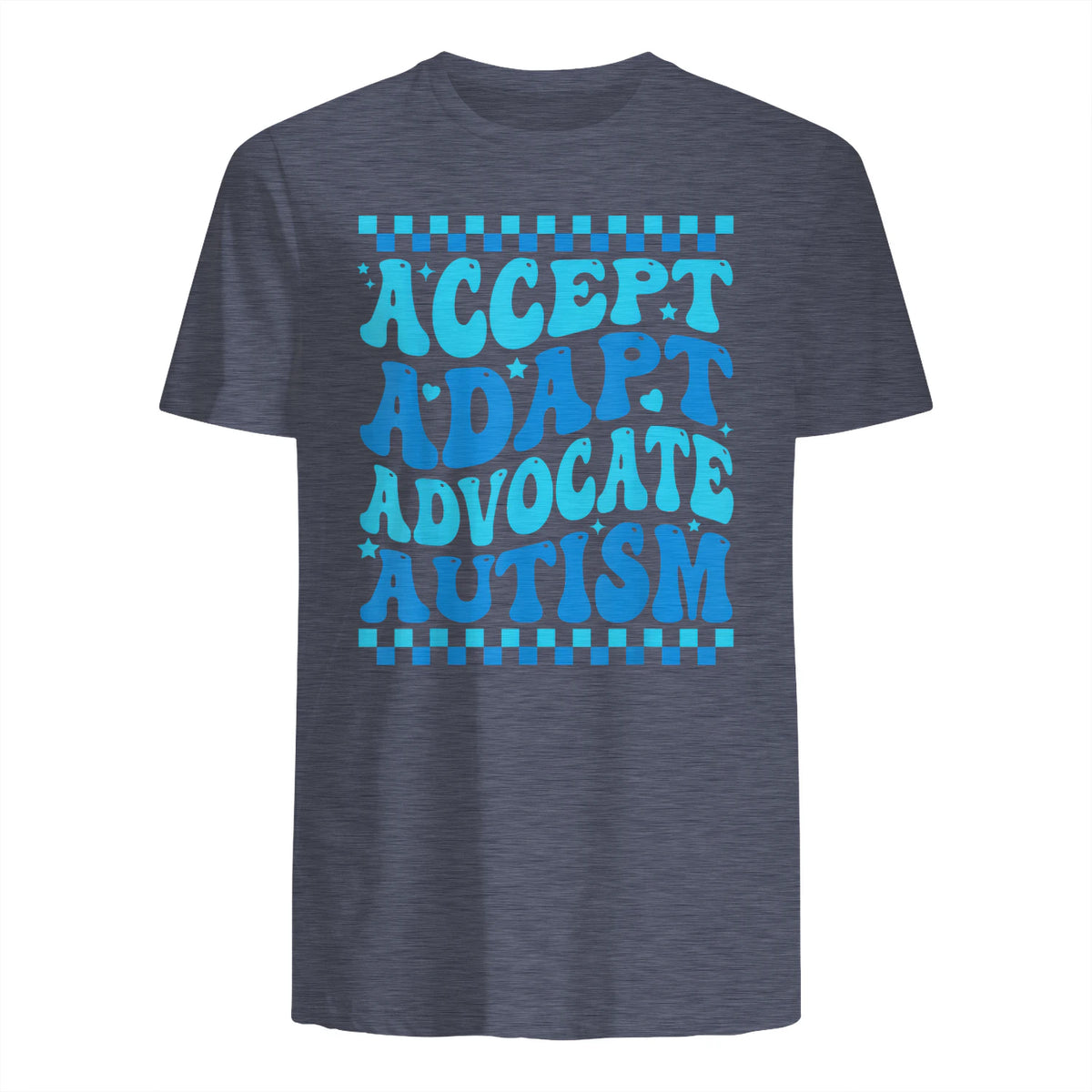 Accept Adapt Advocate Autism Awareness T-Shirt in Heather Navy - back view