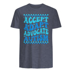 Accept Adapt Advocate Autism Awareness T-Shirt in Heather Navy - back view