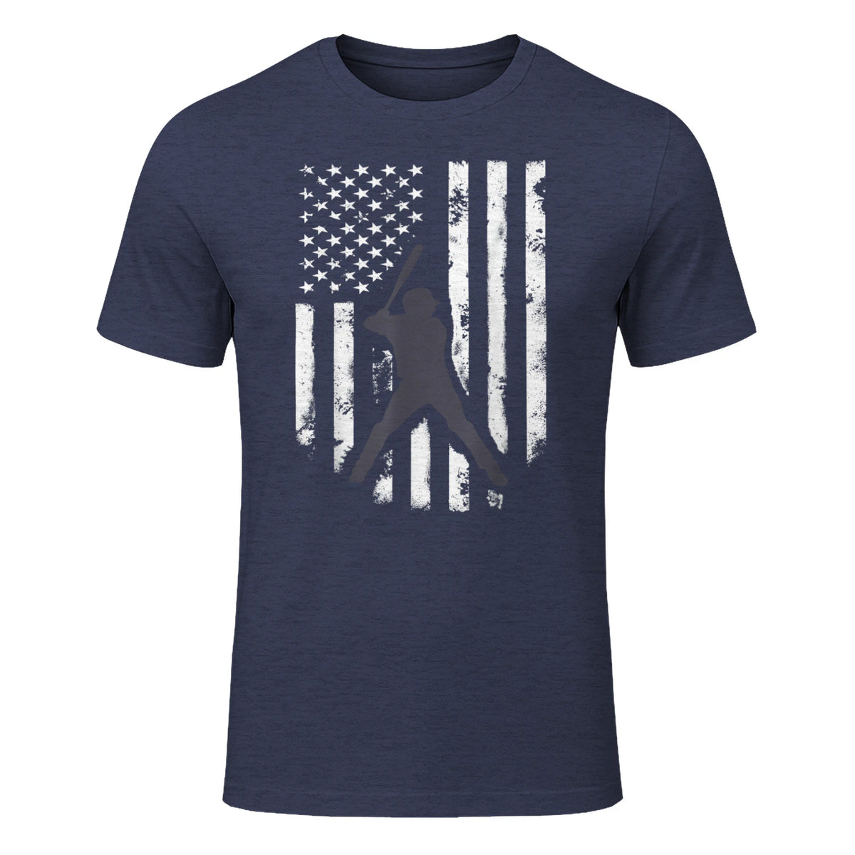 American Flag Baseball Shirt Cool Distressed Jersey Gift Tee T-Shirt in Heather Navy - front view