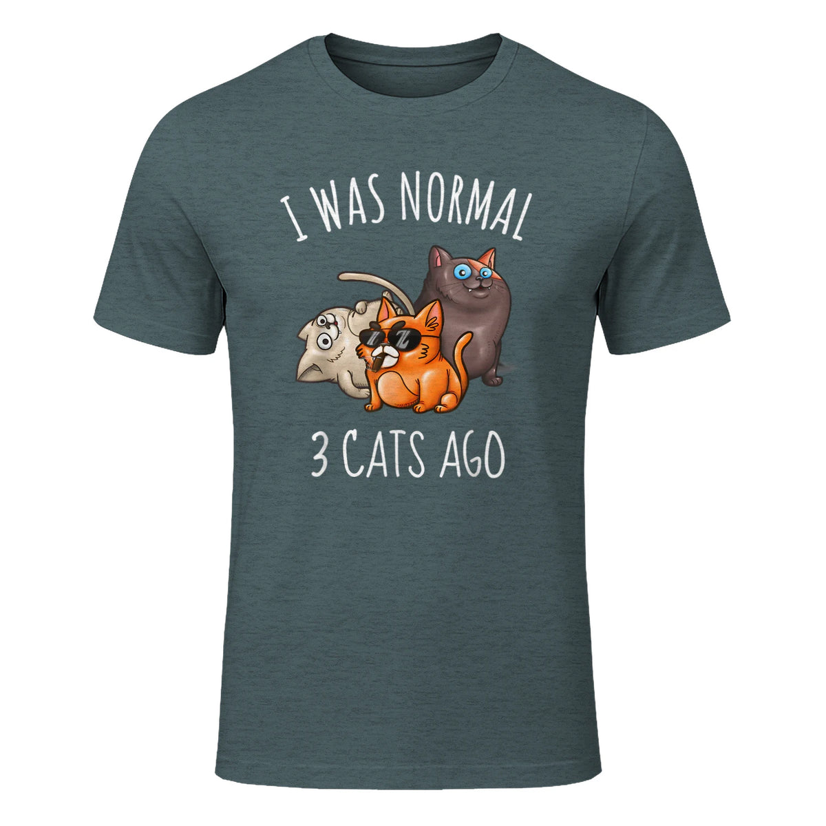 I Was Normal Three Cats Ago T-Shirt in Dark Heather - front view