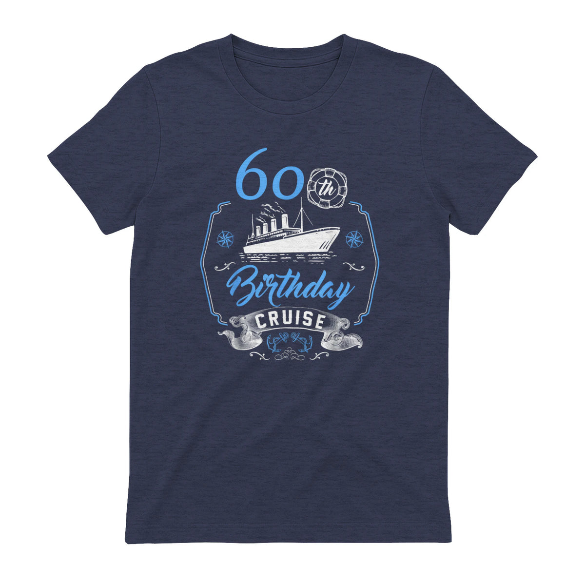 60 ans B-Day Funny 60th Birthday Cruise Group Friends in Heather Navy - back view
