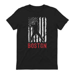 Boston Massachusetts American Flag Baseball Weathered T-Shirt in Black - back view