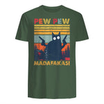 Pew Pew Madafakas Vintage verrückte Katze lustige Grafik in Military Green - back view