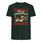 Basset Hound Chemise de Noël Merry Woofmas Père Noël Chien in Forest Green - back view