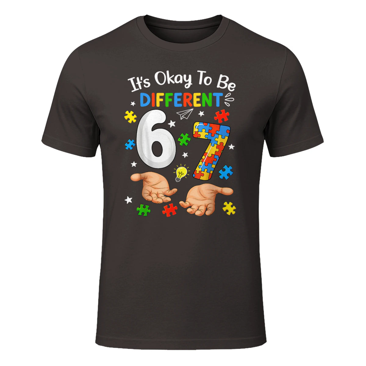 Six Seven Autism Awareness T-Shirt in Dark Chocolate - front view