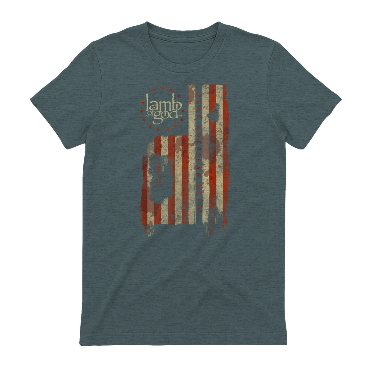Lamb of God Pure American Metal Flag T-Shirt in Dark Heather - back view