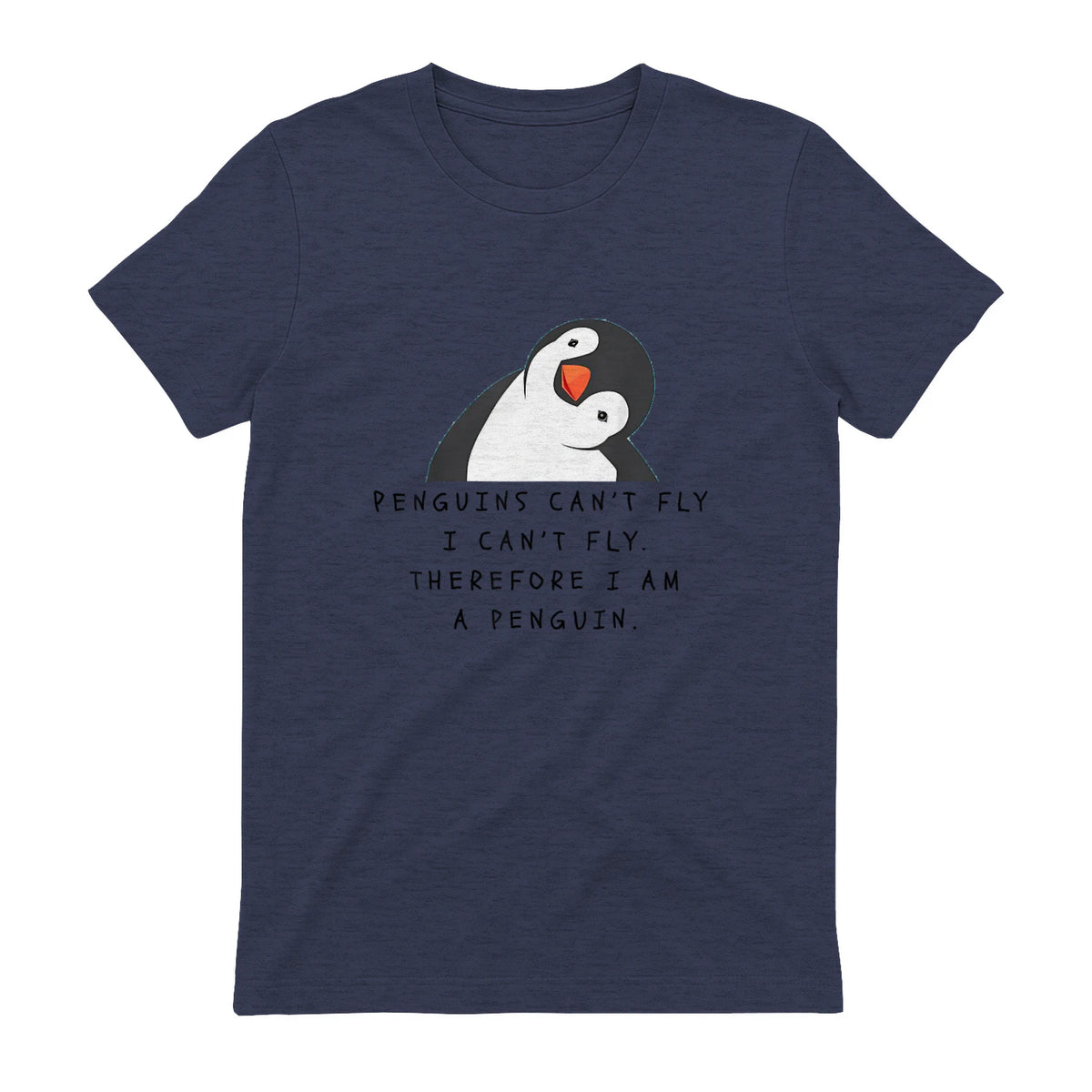 Funny Penguins T-Shirt Women and Chilldren Gift T-Shirt UK in Heather Navy - back view