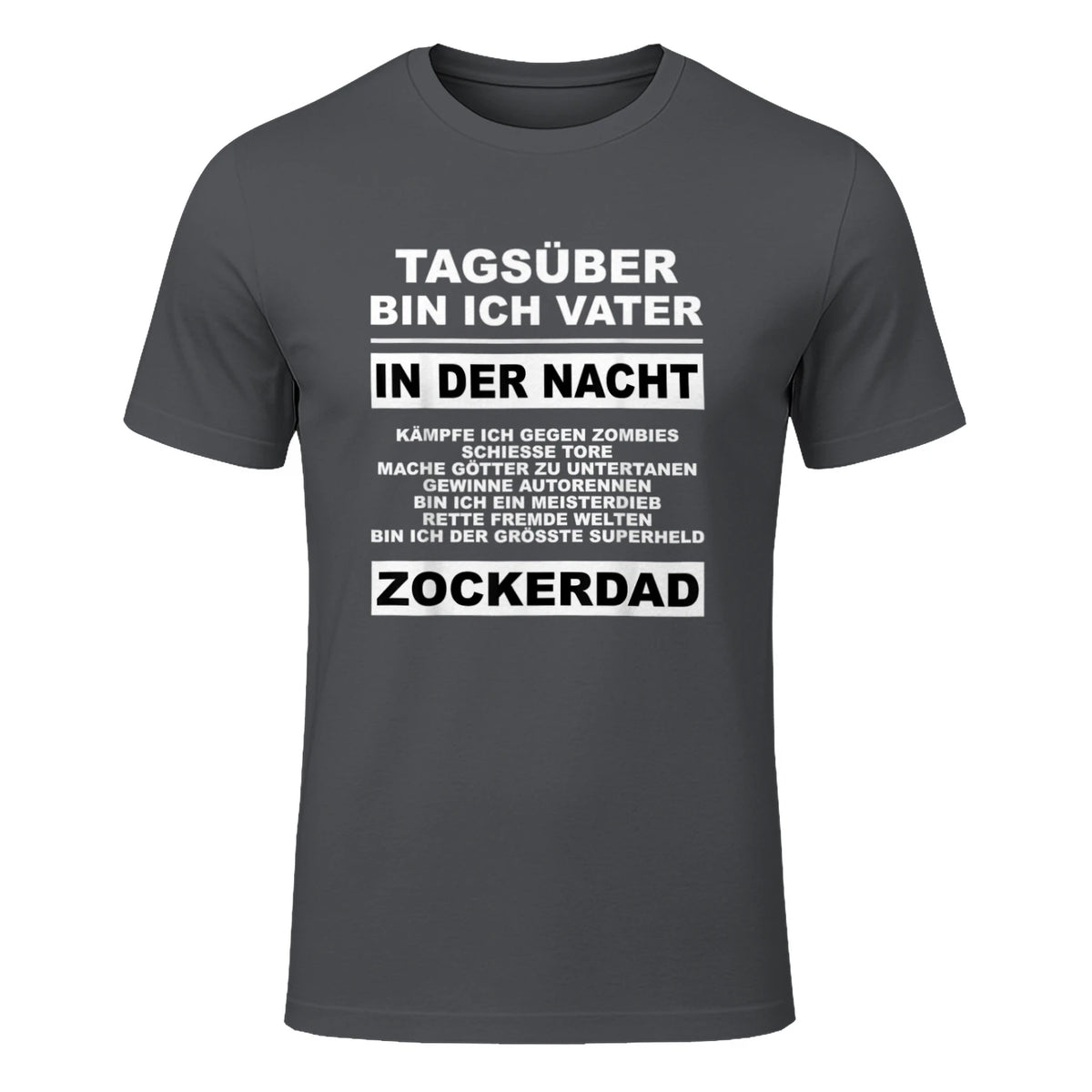 Zockerdad PC Spiele Gaming Zocken Konsole T-Shirt in Charcoal - front view
