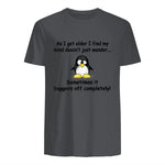 Funny silly penguin t-shirt mens ladies retirement gift in Charcoal - back view