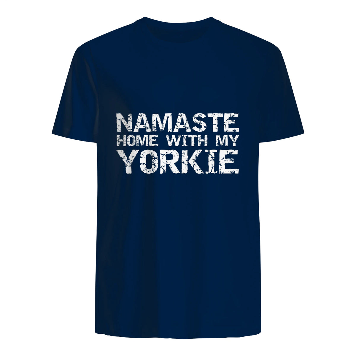 Funny Yoga Pun Introvert Saying Namaste Home with My Yorkie in Navy - back view