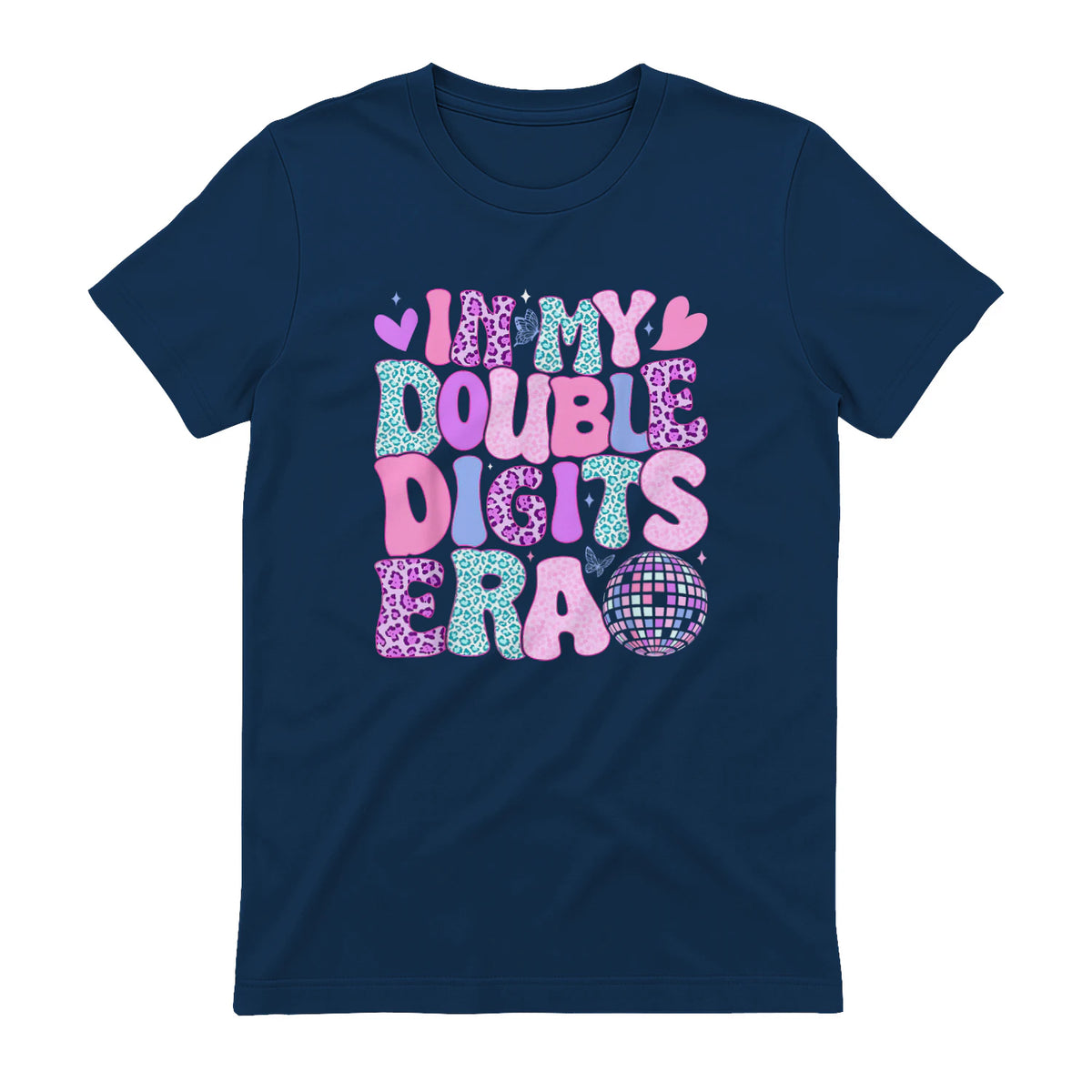 In My Double Digits Era Tenth Birthday Girl T-Shirt in Navy - back view