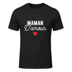Fete des Meres Tshirt Maman Amour Fete De Mere Personnalisé in Black - front view