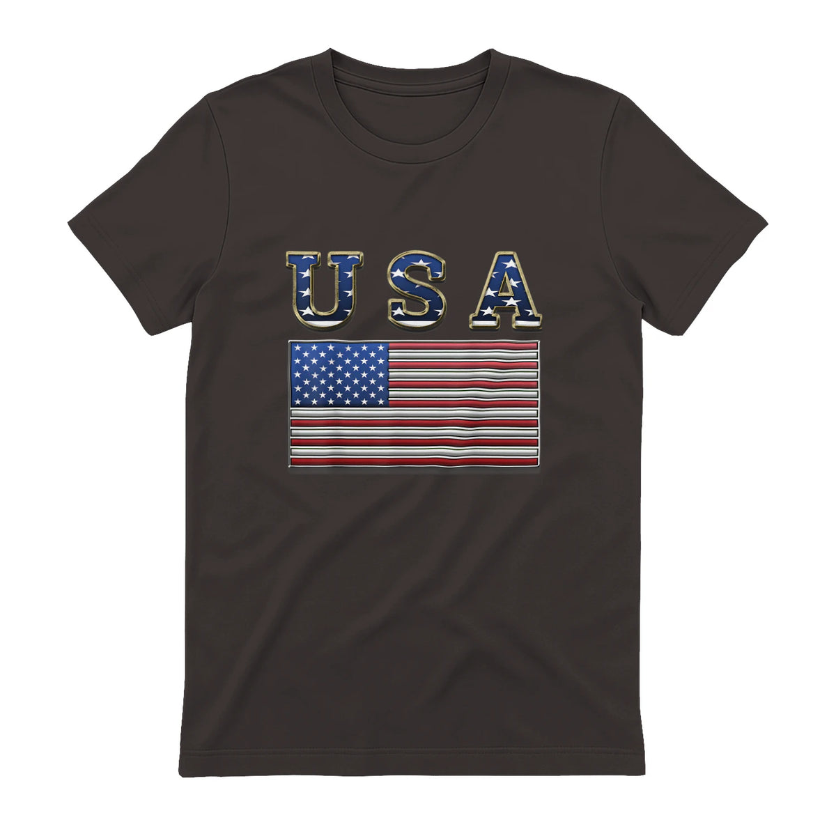 USA American Flag United States US Patriotic T-Shirt in Dark Chocolate - back view