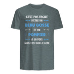 Départ Métier Super Pompier Humour Beau Gosse Pompier in Dark Heather - back view