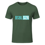 BSBL SZN Baseball Season Game Day Boys Girls Youth T-Shirt in Military Green - front view