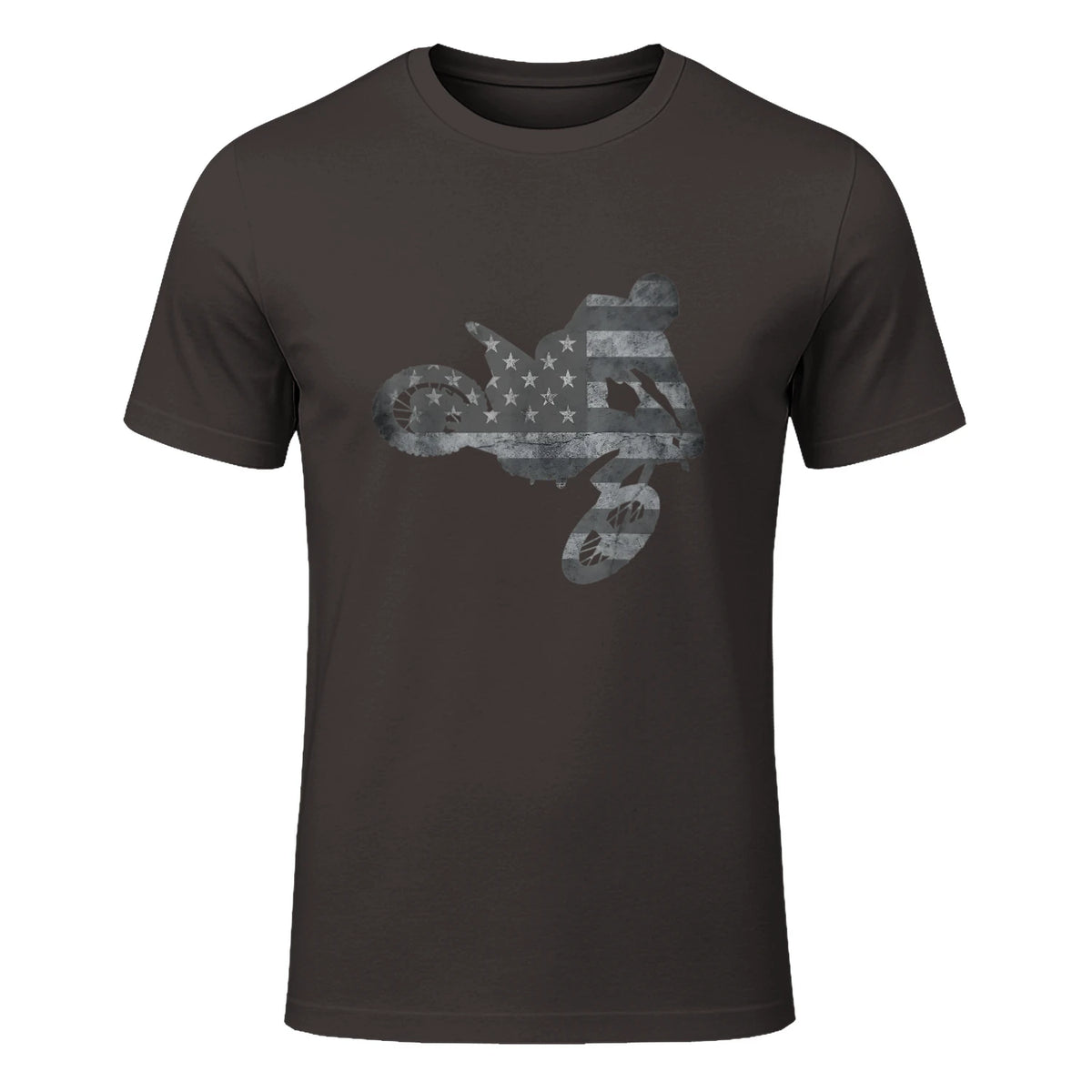Dirt Bike American Flag T-Shirt Motocross Enduro Shirt T-Shirt in Dark Chocolate - front view