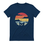Pack A Punch Women's Retro Cat Graphic T-Shirt - Black, Short Sleev in Navy - back view
