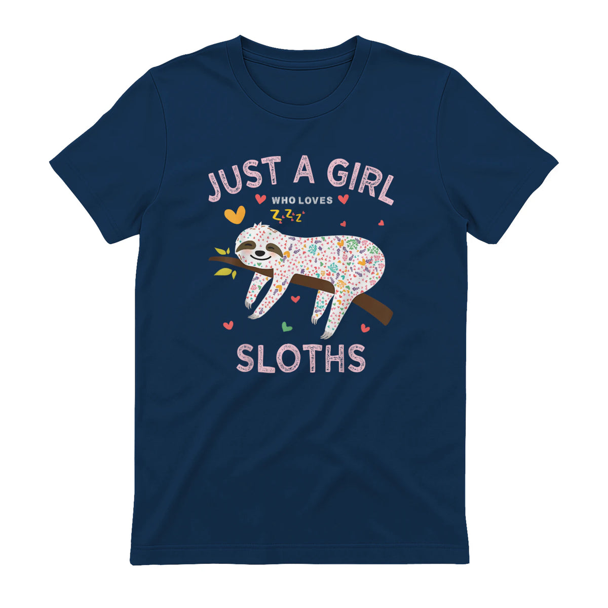 Funny Just a Girl Who Loves Sloths T-Shirt Sloths Lover Gift in Navy - back view