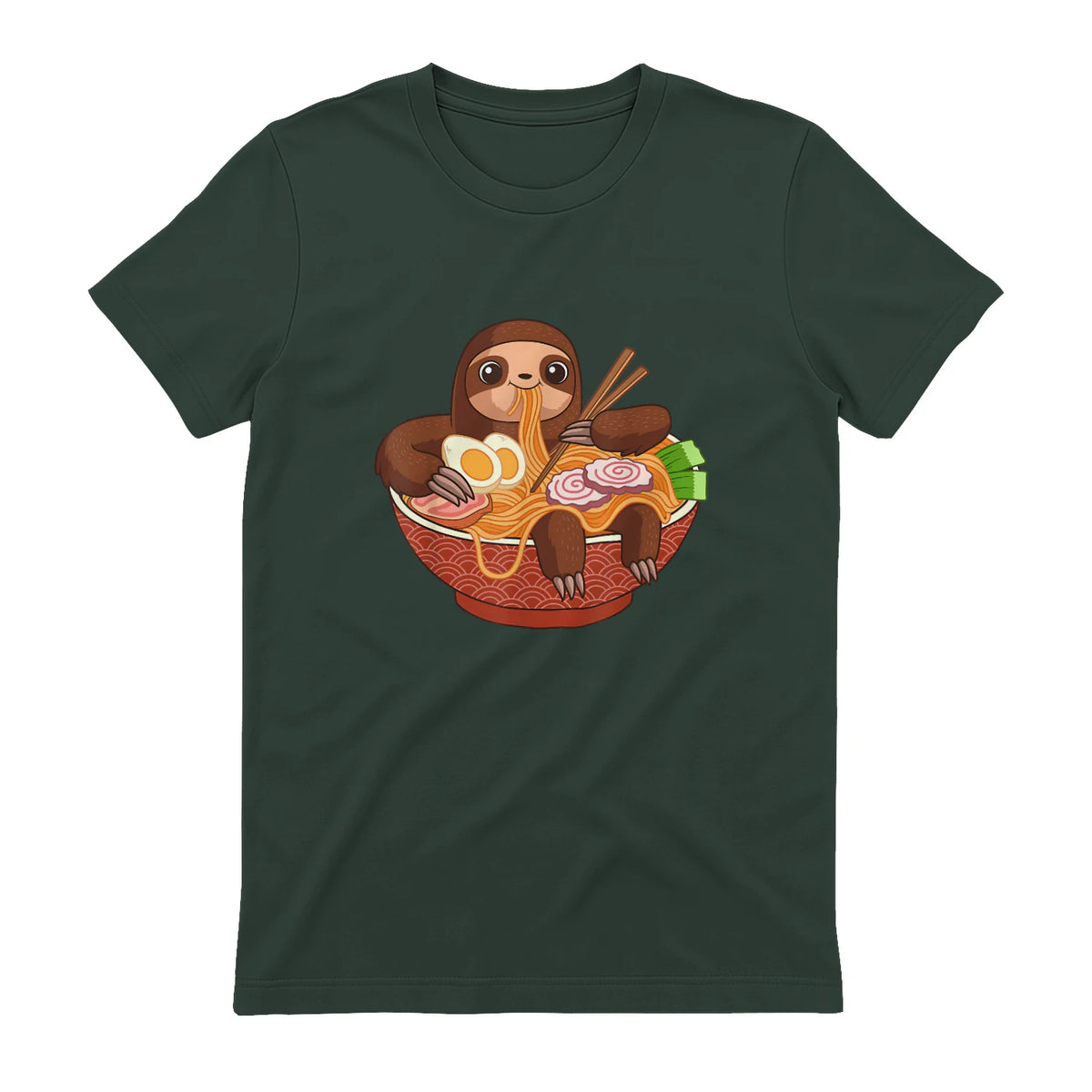 Kawaii Cute Anime Sloth Otaku Japanese Ramen Noodles in Forest Green - back view