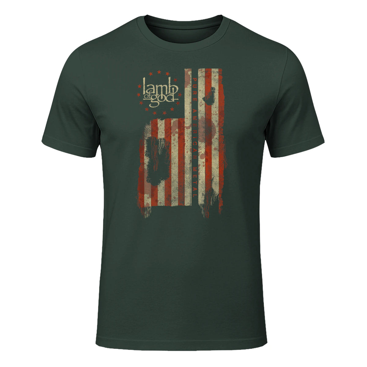 Lamb of God Pure American Metal Flag T-Shirt in Forest Green - front view