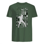 Baseball Player American Flag USA Camo Patriotic Graphic T-Shirt in Military Green - back view