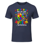 I Wear Blue for My Son Autism Awareness for Women Autism Mom in Heather Navy - front view