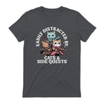 Cats Side Quest Funny Tabletop T-Shirt in Charcoal - back view
