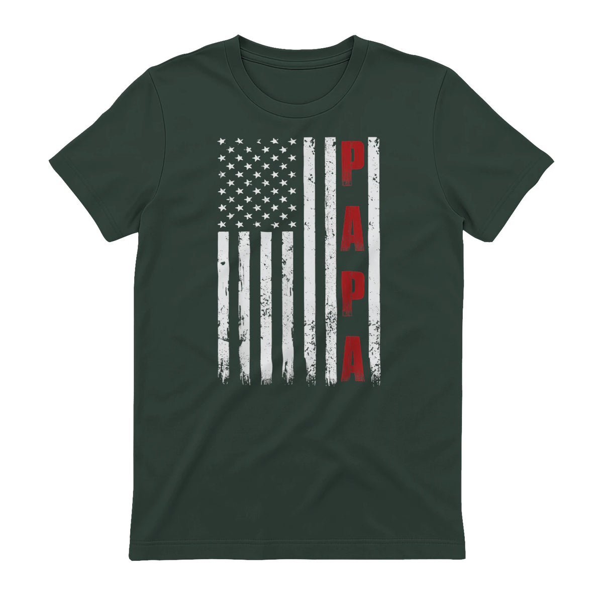 Proud Papa Flag Funny Father's Day from Grandchildren T-Shirt in Forest Green - back view