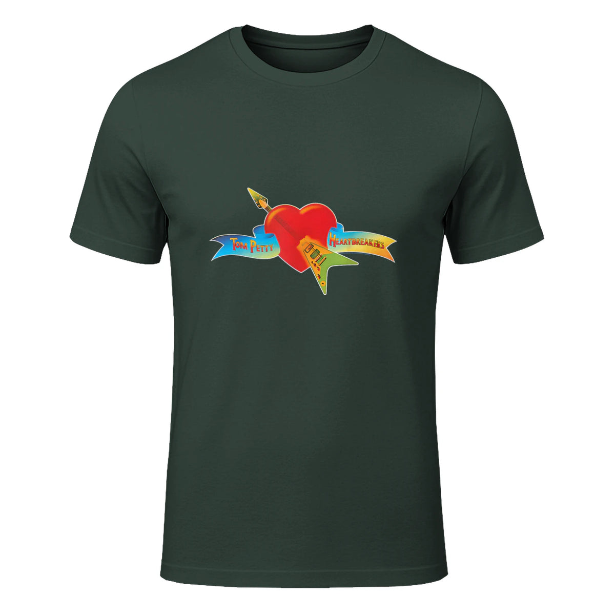 Tom Petty and The Heartbreakers Classic Logo T-Shirt in Forest Green - front view