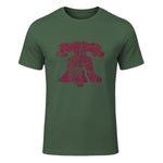 Philadelphia Street Map Liberty Bell Vintage Maroon Philly T-Shirt in Military Green - front view