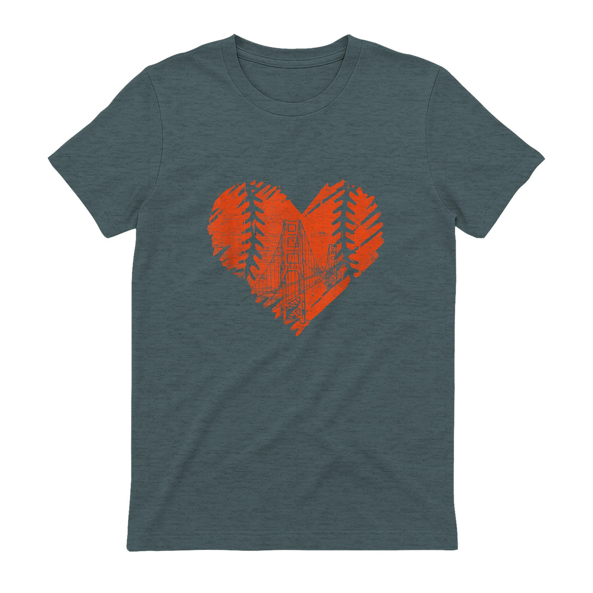 US State San Francisco Baseball Vintage Heart T-Shirt in Dark Heather - back view