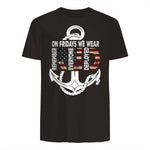 On Fridays We Wear Red Remember Everyone Deployed Navy T-Shirt in Dark Chocolate - back view