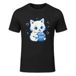 Kawaii Cat Boba Japanese Cute Aesthetic Anime Girls Teens T-Shirt in Black - front view