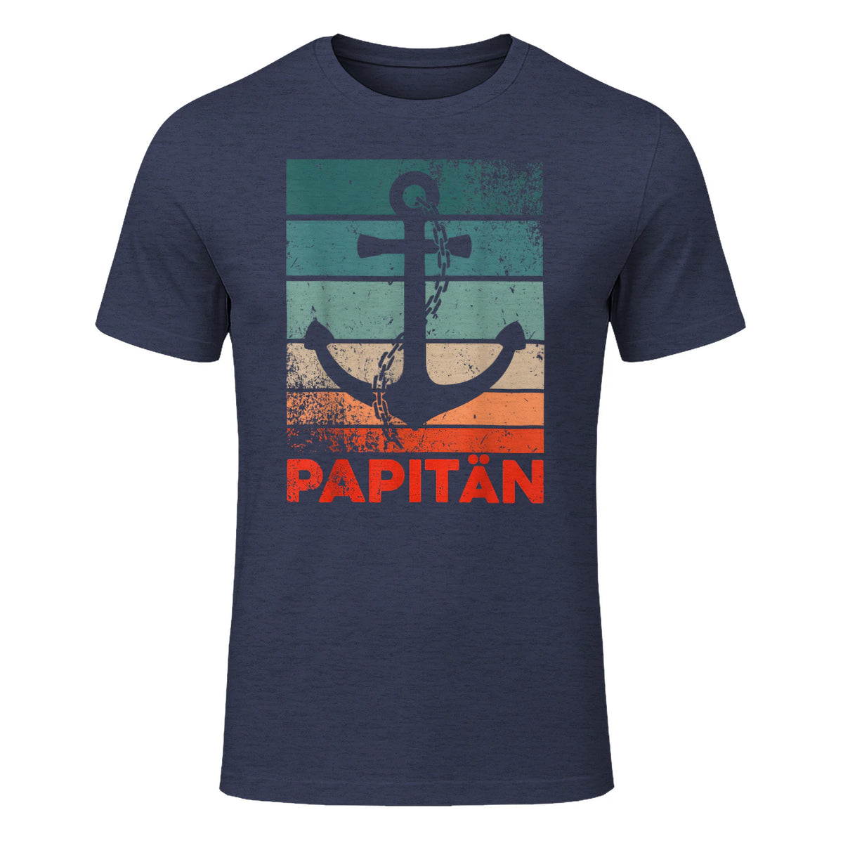 Papitän Papa und Kapitän Lustiges Retro Anker Vatertag in Heather Navy - front view