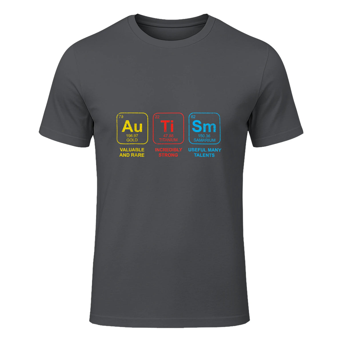 Autism Awareness Periodic Table ASD T-Shirt in Charcoal - front view