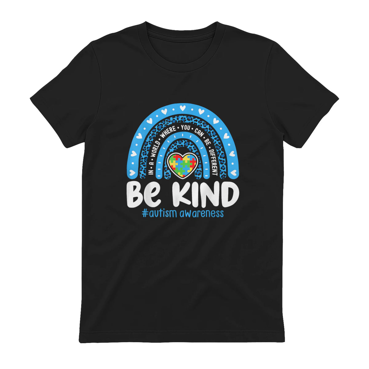 In April We Wear Blue Autism Ribbon T-Shirt in Black - back view