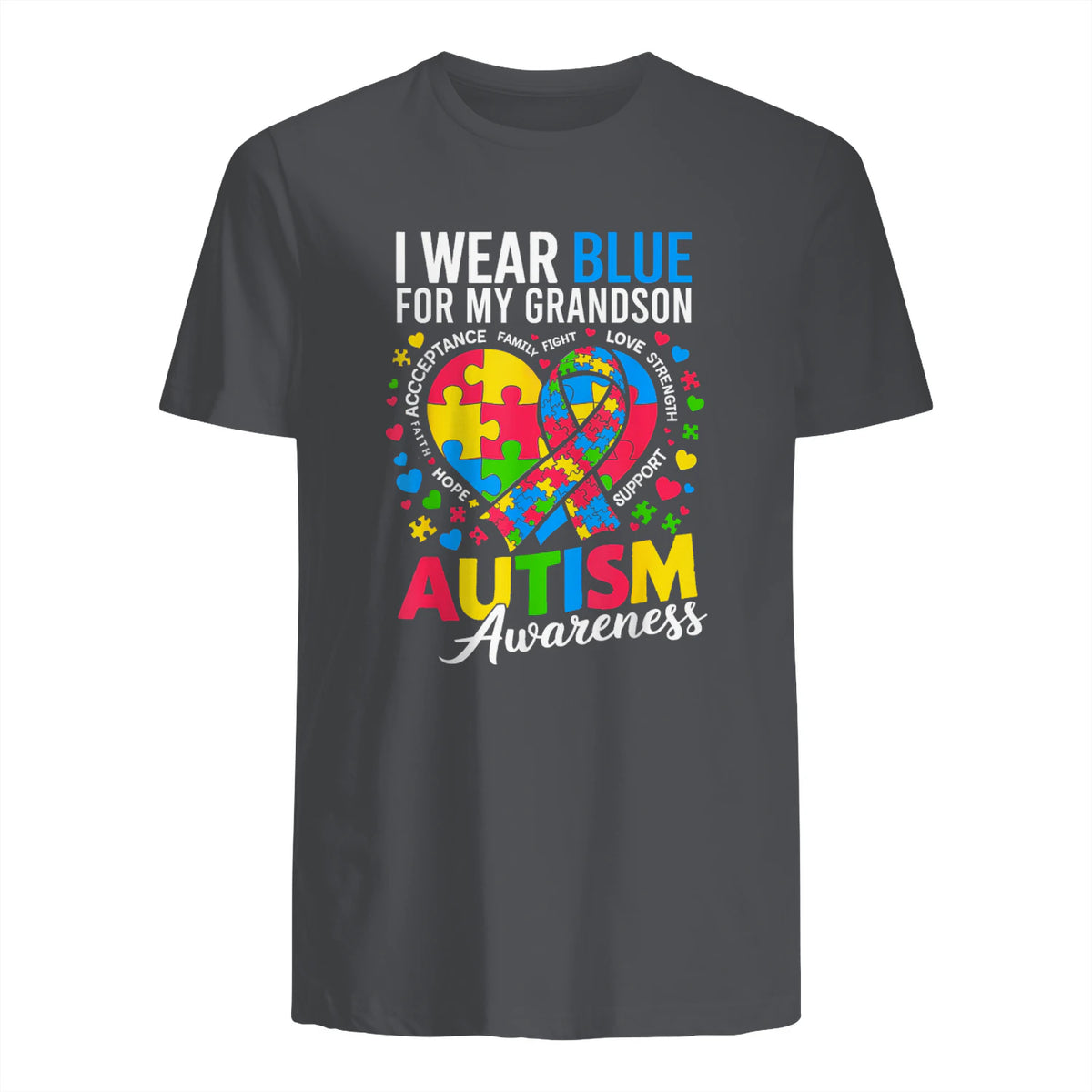 I Wear Blue for My Grandson Autism Awareness Grandma Nana in Charcoal - back view
