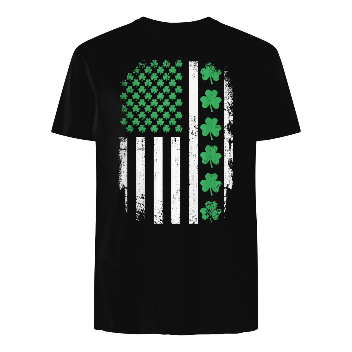 US American Flag with Shamrocks for St Patricks Day T-Shirt in Black - back view
