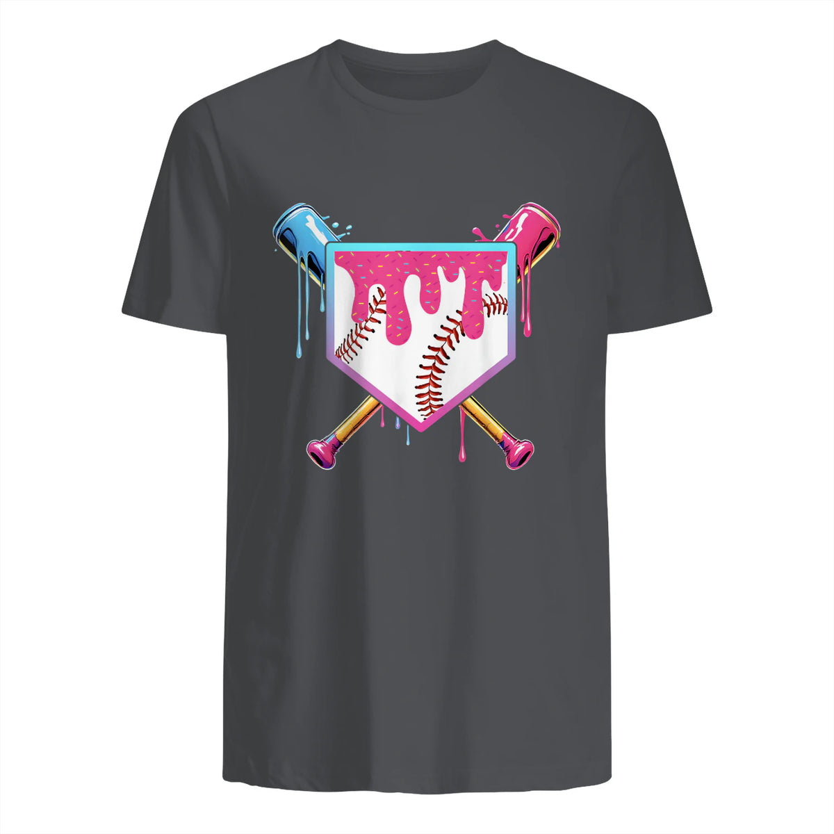 Baseball Drip Youth T-Shirt in Charcoal - back view