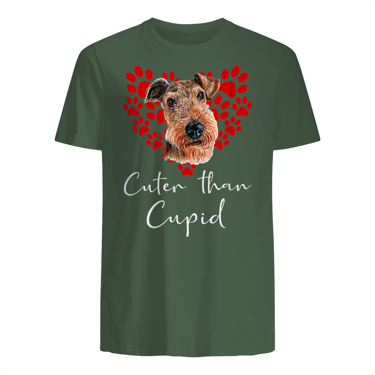 AIREDALE TERRIER Cuter Than Cupid Disant Saint Valentin in Military Green - back view